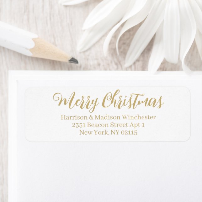 Merry Christmas white gold calligraphy address Return Address Label (Insitu)