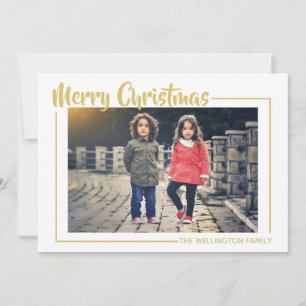 Merry Christmas  White Gold  Photo Holiday Card