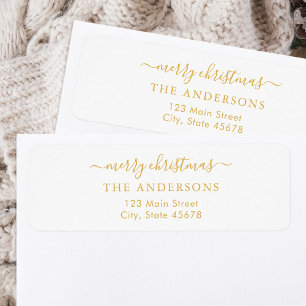 Merry Christmas White Gold Return Address Label