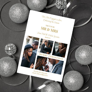 Merry Christmas White & Gold Simple 4 Multi Photos Holiday Card