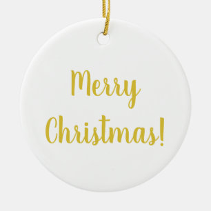 Merry Christmas White Gold Typography Festive Ceramic Ornament