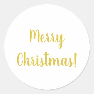 Merry Christmas White Gold Typography Festive Classic Round Sticker