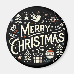 Merry Christmas White Graphic Typography Magnet
