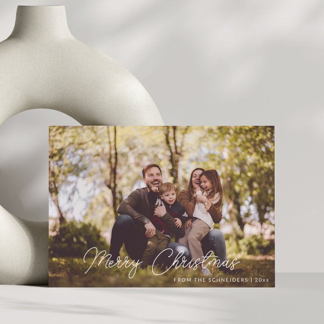 Merry Christmas White Handwriting Overlay Photo  Holiday Card (Creator Uploaded)