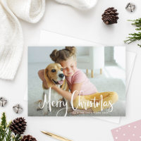 Merry Christmas White Modern Brushed Script Photo