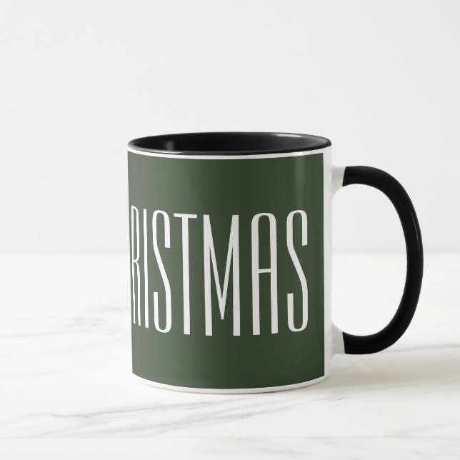 Merry Christmas - white on hunter green Mug (Right)