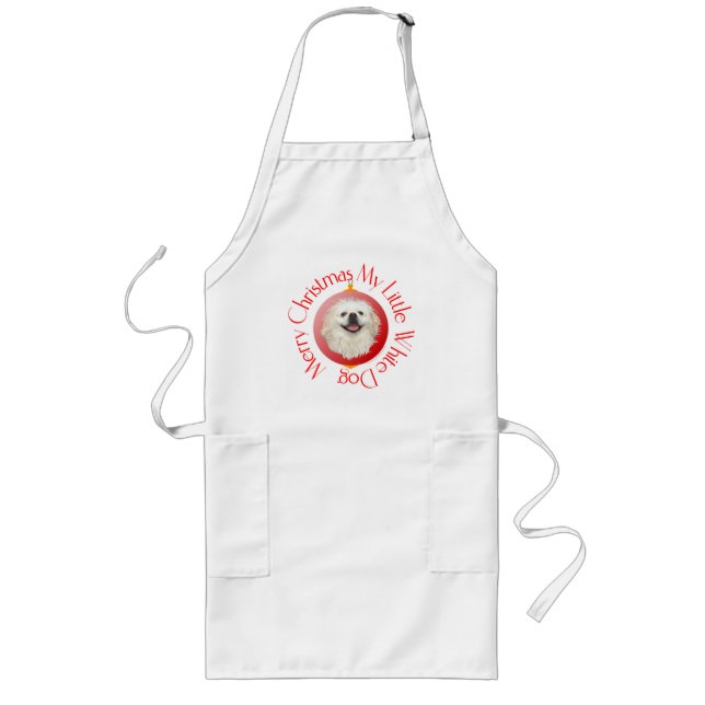 Merry Christmas White Pekingese Long Apron (Front)