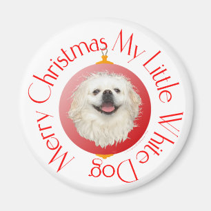 Merry Christmas White Pekingese Magnet