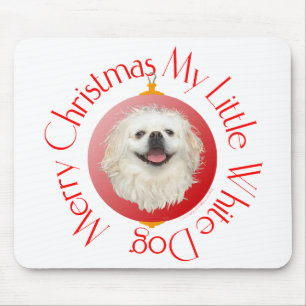 Merry Christmas White Pekingese Mouse Pad