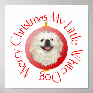 Merry Christmas White Pekingese Poster