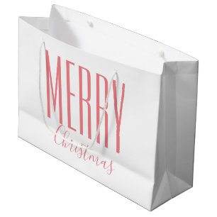 Merry Christmas White Pink Modern Large Gift Bag