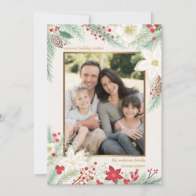 Merry Christmas White Poinsettia Frame Photo Card (Front)
