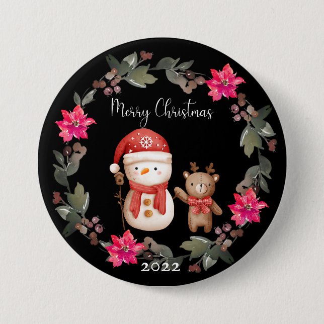 Merry Christmas White Polar Bear and Little Deer 7.5 Cm Round Badge (Front)