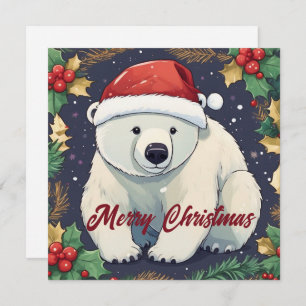 Merry Christmas White Polar Bear  Holiday Card