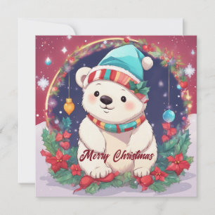 Merry Christmas White Polar Bear  Holiday Card