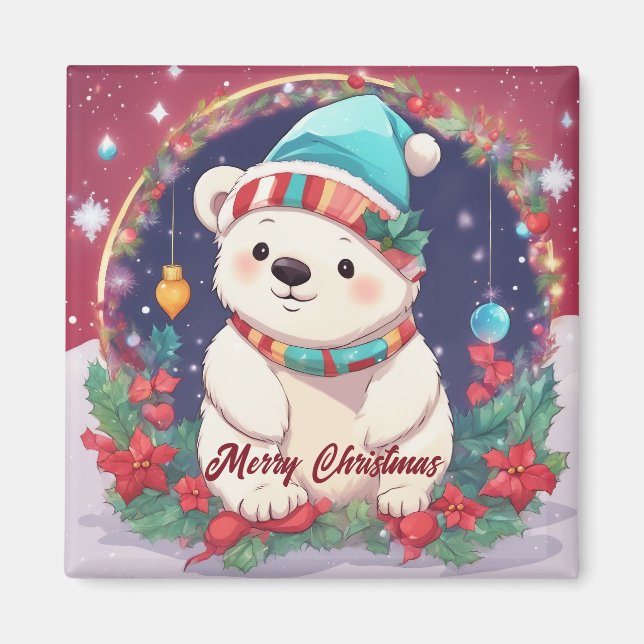 Merry Christmas White Polar Bear  Magnet (Front)