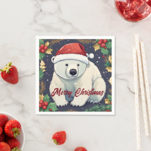 Merry Christmas White Polar Bear Napkin