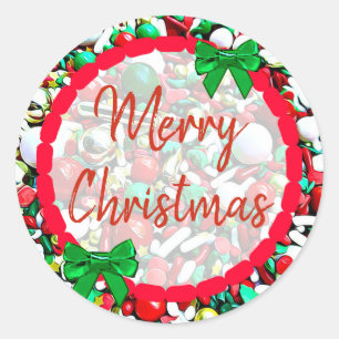 Merry Christmas White, Red Green Holiday Sprinkles Classic Round Sticker