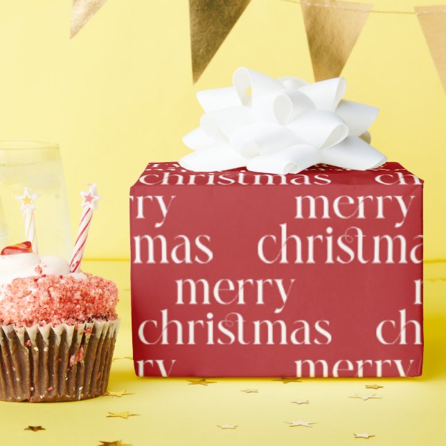 Merry Christmas White Retro Typography Pattern Wrapping Paper (Birthday Party)