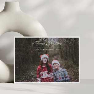 Merry Christmas White Script Overlay Border Photo Holiday Card