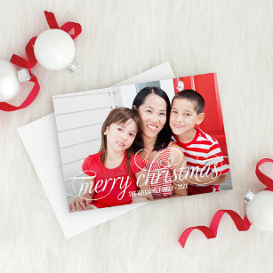 Merry Christmas White Script Photo Overlay Holiday Card