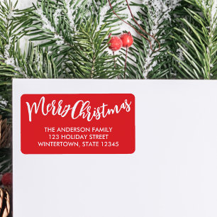 Merry Christmas White Script Red Return Address Label
