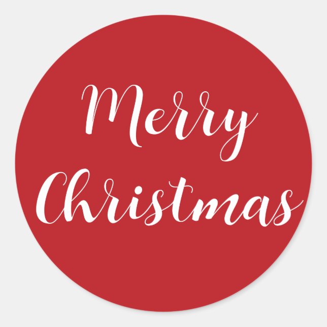 Merry Christmas White Script Red Simple Classic Round Sticker (Front)