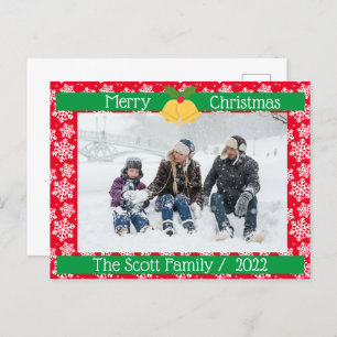 Merry Christmas White snow Family Photo Red Postcard