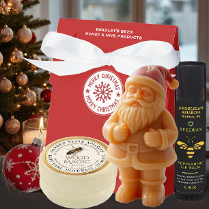 Merry Christmas White Snowflake on Red Apiary  Favour Box