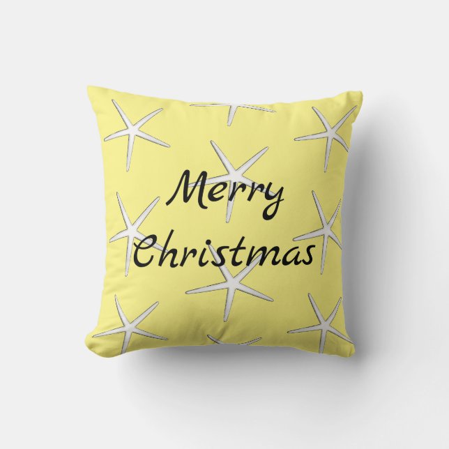 Merry Christmas White Starfish Pattern Gift Yellow Cushion (Front)