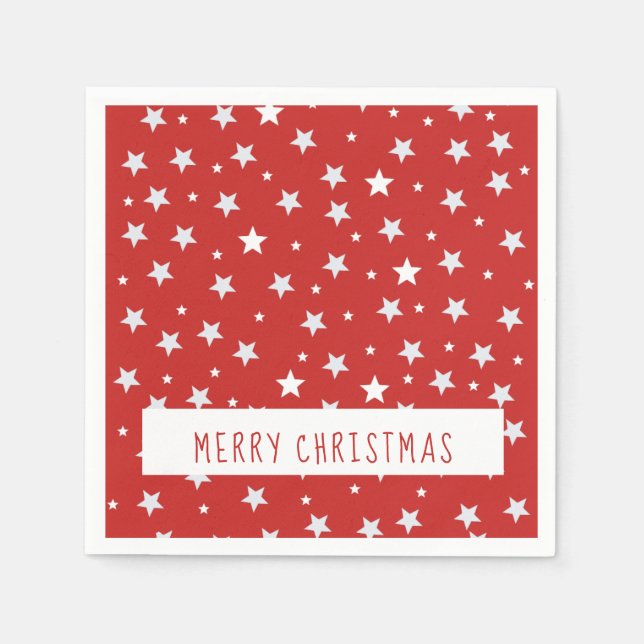 Merry Christmas White Stars on Red Napkin (Front)