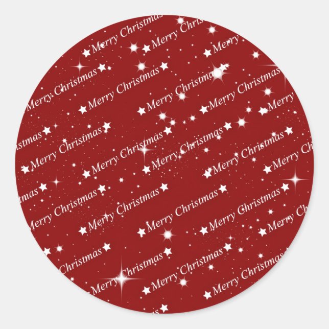 Merry Christmas white text on red Classic Round Sticker (Front)