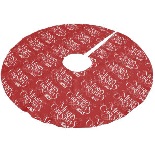 Merry Christmas WHiteFestive Retro Typography Brushed Polyester Tree Skirt