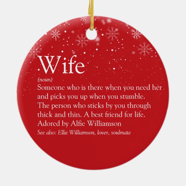 Merry Christmas Wife Definition Snowflakes Ceramic Ornament (Back)