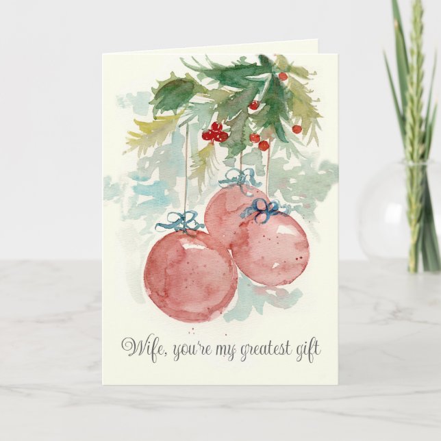 Merry Christmas Wife Greatest Gift Ornaments Card (Front)