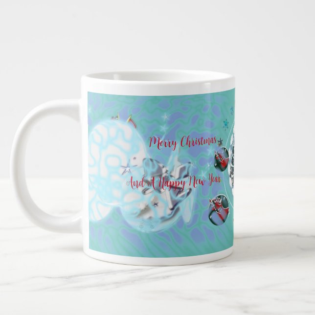 Merry Christmas Wind Santa Claus Sock Large Coffee Mug (Left)