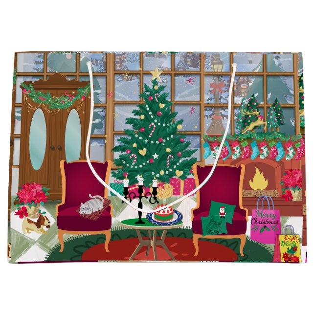 Merry Christmas Window Village Scene  Large Gift Bag (Front)