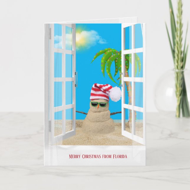 Merry Christmas window with tropical sandman Card (Front)