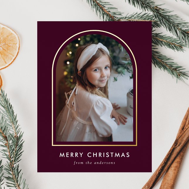 Merry Christmas Wine Arch Photo Foil Holiday Postcard (Creator Uploaded)