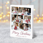 Merry Christmas Wine Script 6 Photo Collage Holiday Card<br><div class="desc">Modern holiday card featuring 6 of your photos arranged in a collage layout. "Merry Christmas" is displayed in a handwritten wine script with your family name and the year shown below. Add your custom message to the inside of the card or leave blank to write your own. The back of...</div>