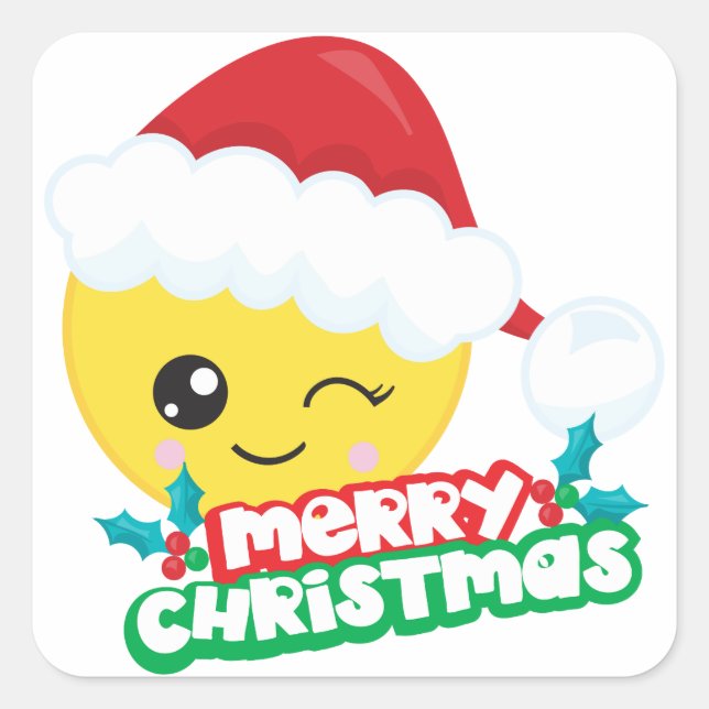 Merry Christmas Winking Emoji Stickers (Front)