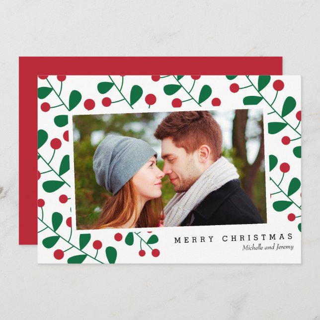 Merry Christmas Winter Berries Photo Card Holidays (Front/Back)