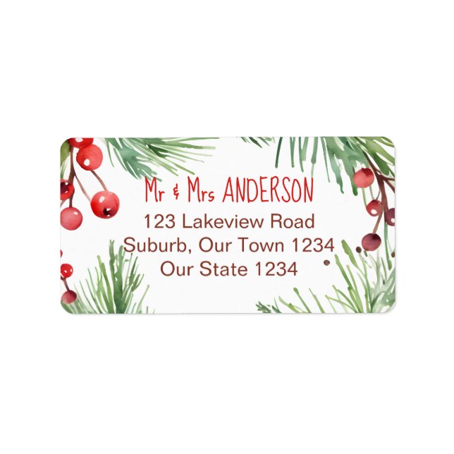 Merry Christmas winter berries pines wreath Label (Front)