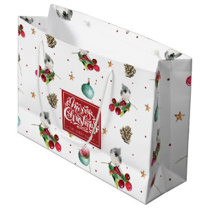 Merry Christmas Winter Bird Pattern Personalised Large Gift Bag