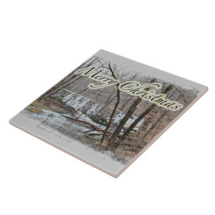 Merry Christmas Winter Dam Off Badman Road Ceramic Tile