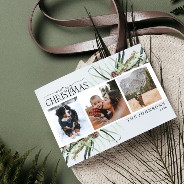 Merry Christmas Winter Dusty Calligraphy Botanical Holiday Postcard (Creator Uploaded)