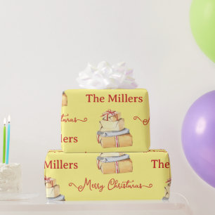 Merry Christmas Winter Family Yellow Gifts Wrapping Paper