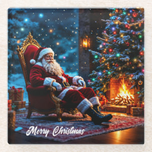 Merry Christmas winter festive Santa magic Glass Coaster