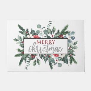 Merry Christmas winter floral door mat