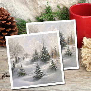 Merry Christmas Winter Forest Landscape  Napkin